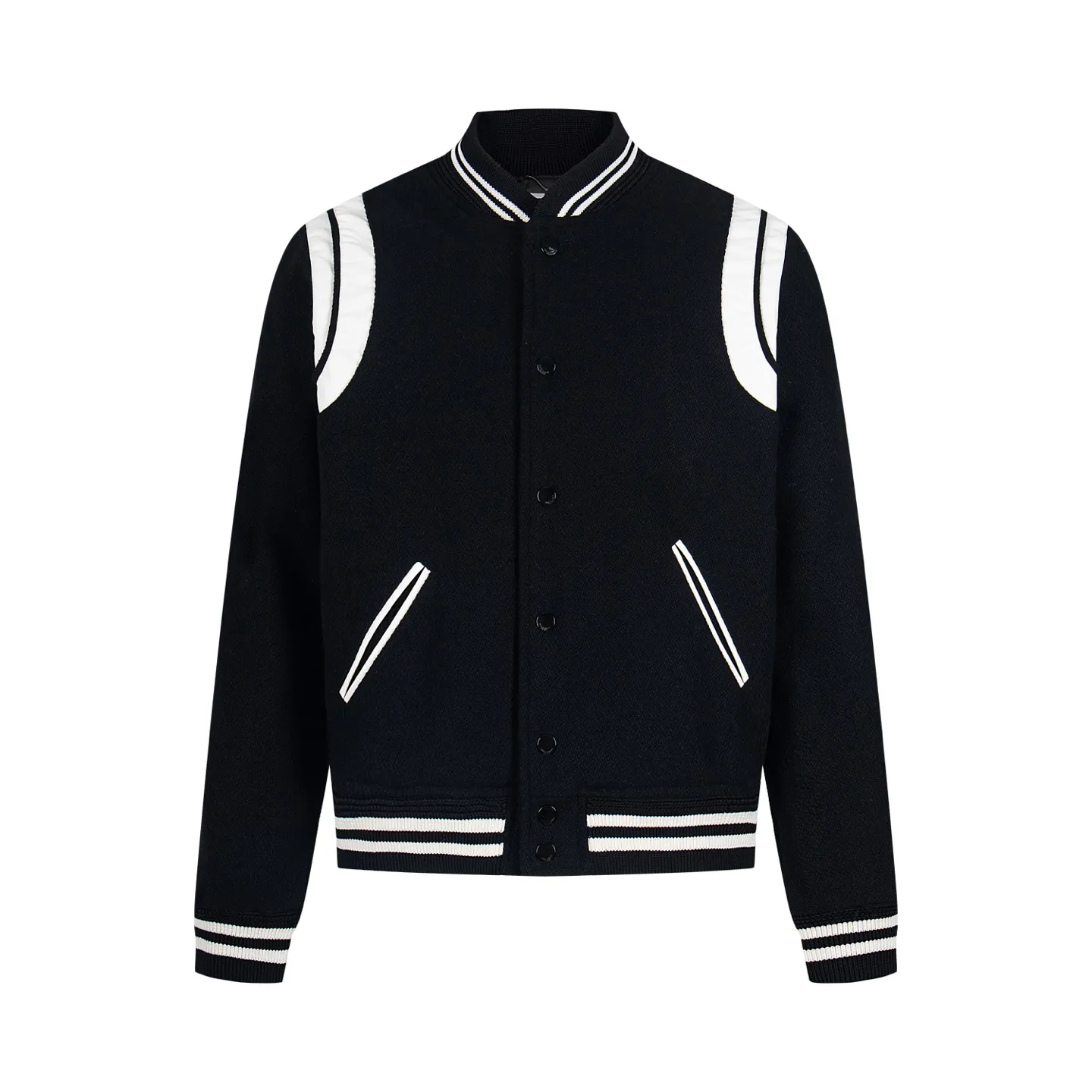 P480 high version in stock, all sizes Saint Laurent Paris slp classic leather patchwork black and white baseball collar jacket, original version 1:1 to develop the highest version on the Internet. It took 2 months to customize pure wool fabric and jacquard ribbing (ordinary machines cannot achieve this jacquard effect), the version is super handsome, and the patchwork position is very particular about parking technology. Whether the whole dress is good or not depends on the position 46-48-50-52